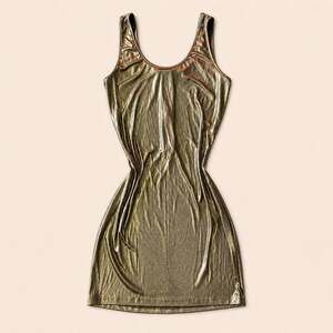 Y2K Lster Metallic Bronze Bodycon‎ Mini Dress Made USA Size L